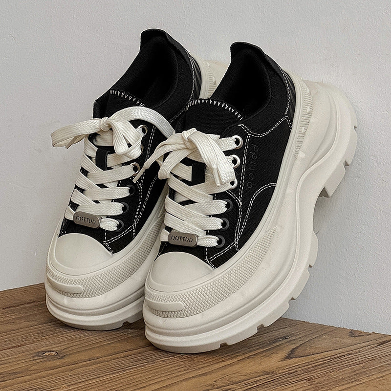 Height Increasing Couple Platform Fashionable Black Slimming Bread Men's Canvas Shoes
