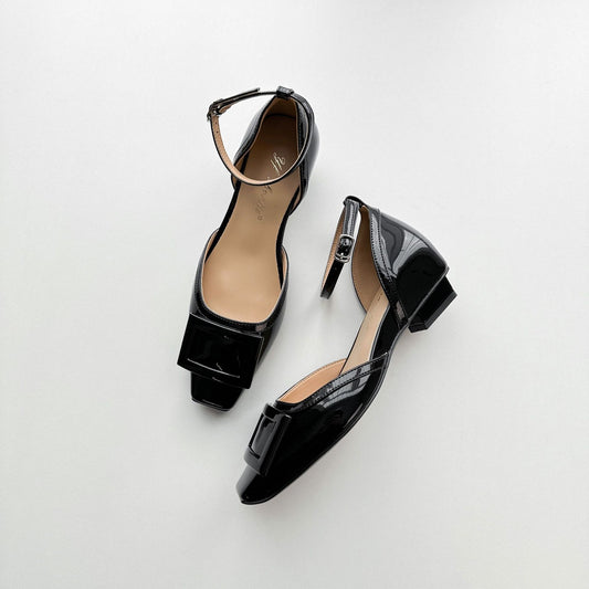 Women's Genuine Version Square Toe Chunky Pumps French Color Matching Women's Fashion Shoes