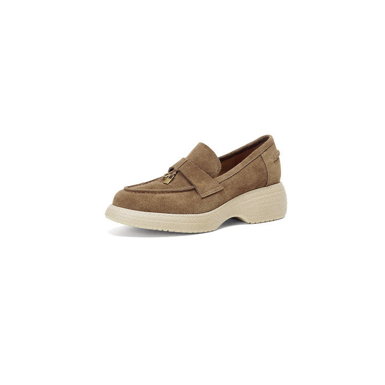 Women's French Retro Genuine Suede Platform Slip-on Deep Mouth Women's Fashion Shoes