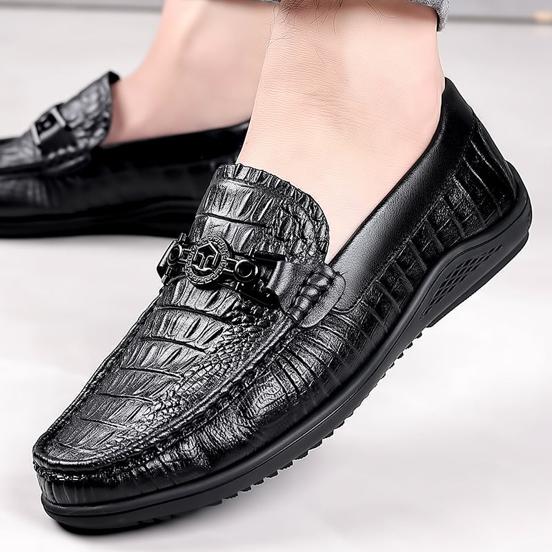 Men's First Layer Cowhide Crocodile Pattern Fashion Casual Shoes