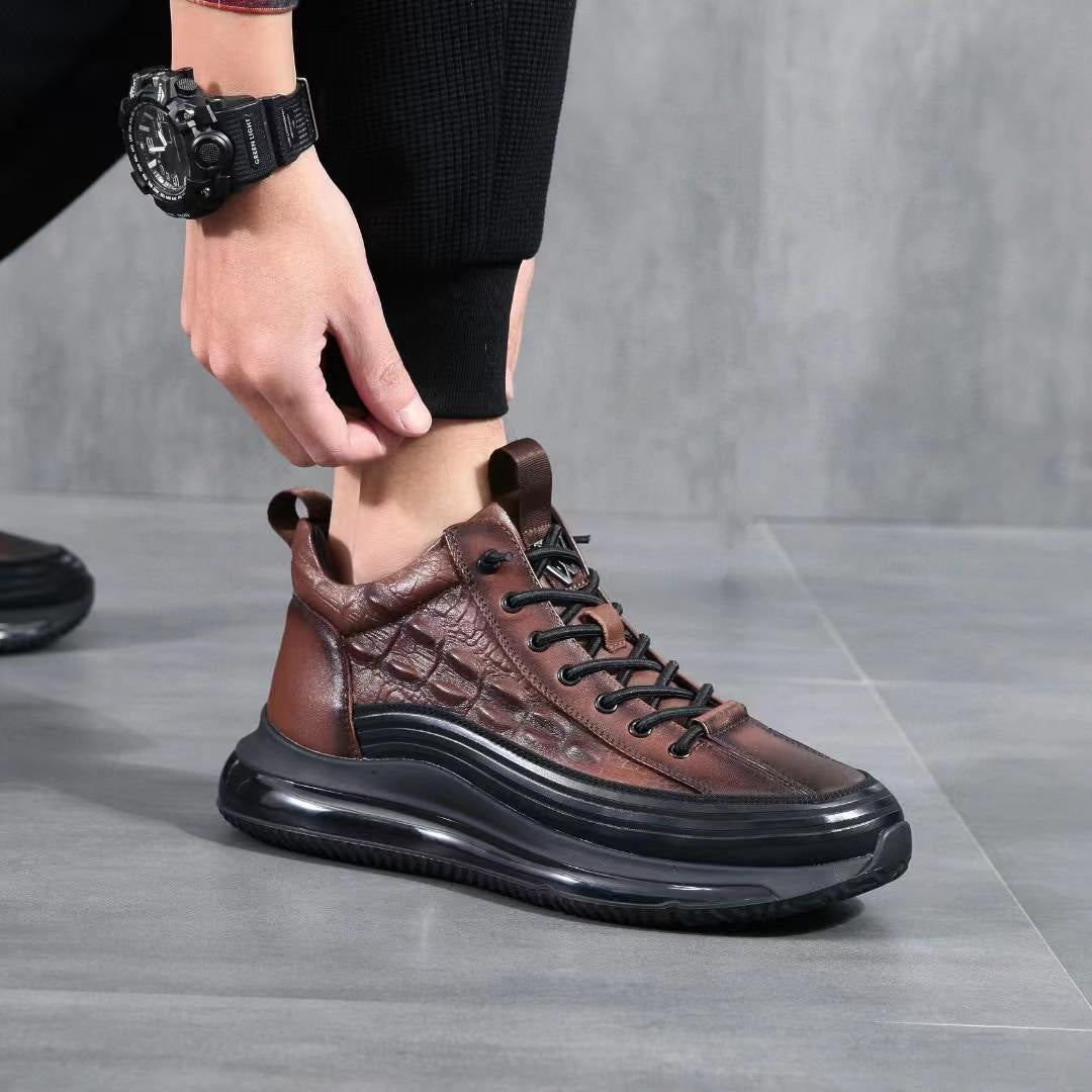 Men's Top Layer Cowhide High Air Cushion Soft Bottom Crocodile Embossed Men's Shoes