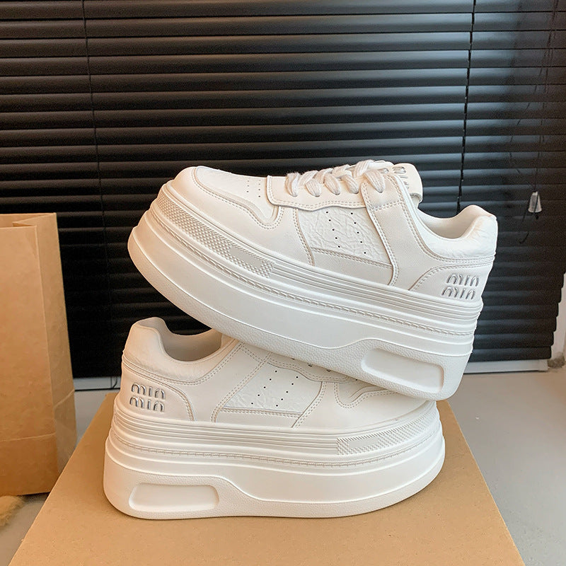 Women's Genuine Platform Wild Elevator White Casual Shoes