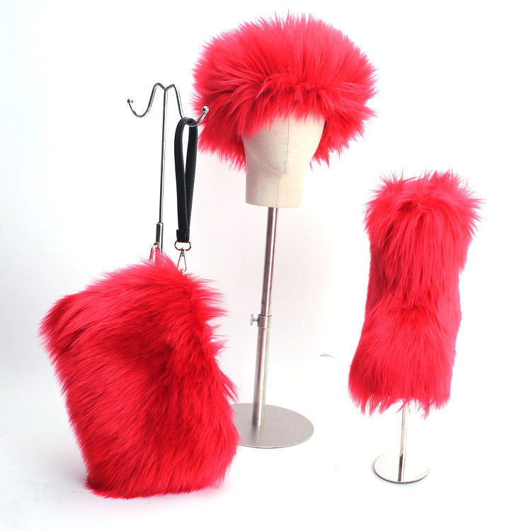 Women's Fur Hip Hop Handbag Hair Band Snow Boots
