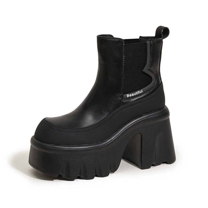 Women's Middle Small Height Increasing Muffin Smoke Boots