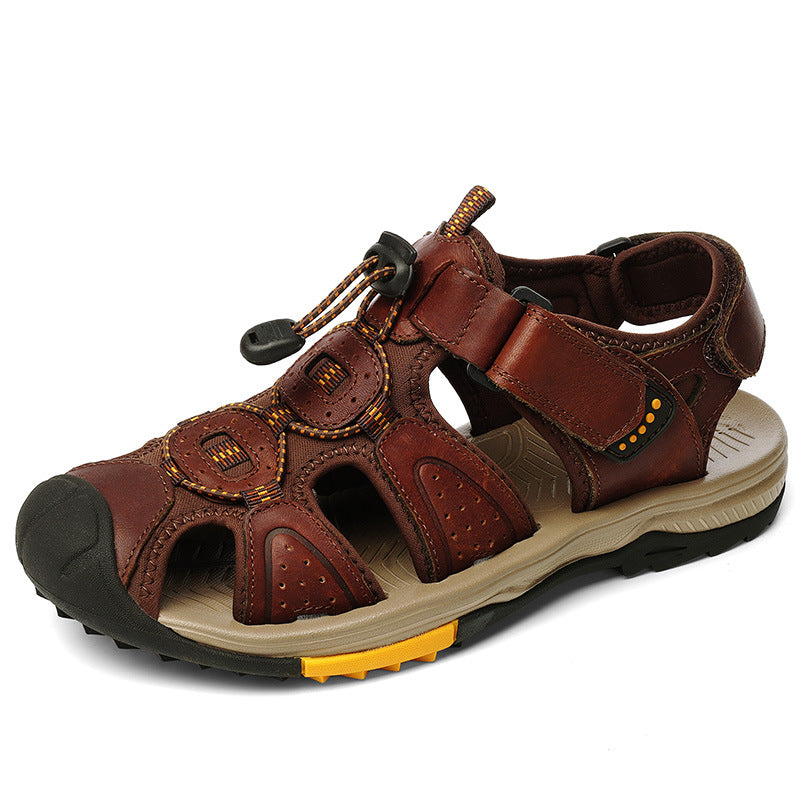 Men's Plus Size First Layer Cowhide Closed Sandals