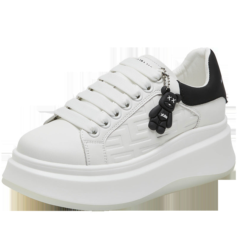Women's White Fashionable Thick-soled Mcqueen Trendy Muffin Casual Shoes