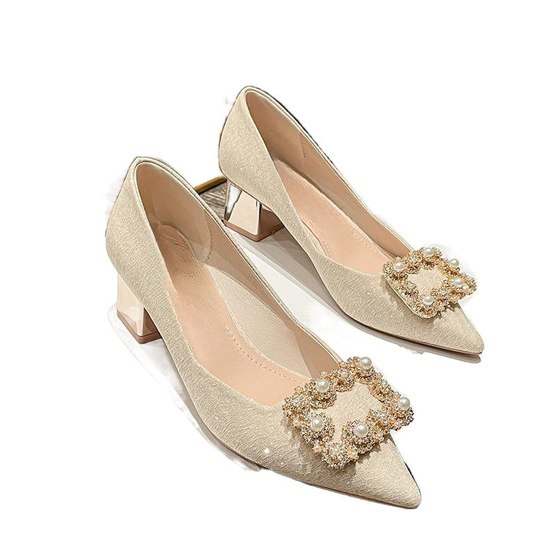 Small Chunky High Spring Fashion Pearl Women's Shoes