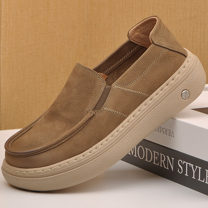 Men's Spring Lightweight Soft Sole Retro Commuter Slip-on Thick Bottom Increased Men's Casual Shoes