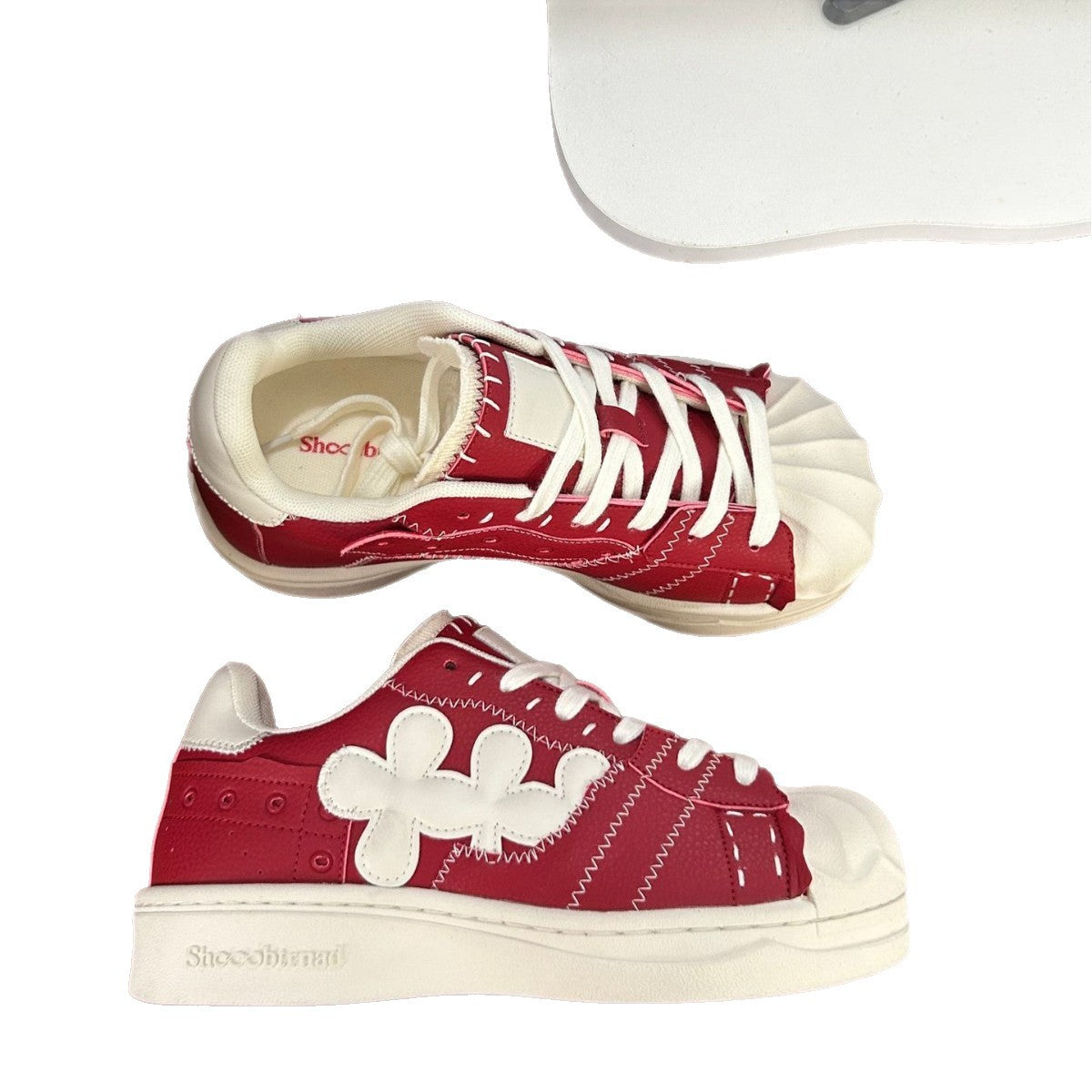 Women's & Men's Retro Shell Toe Red Board Thick-soled Increased Big Head Women's Casual Shoes