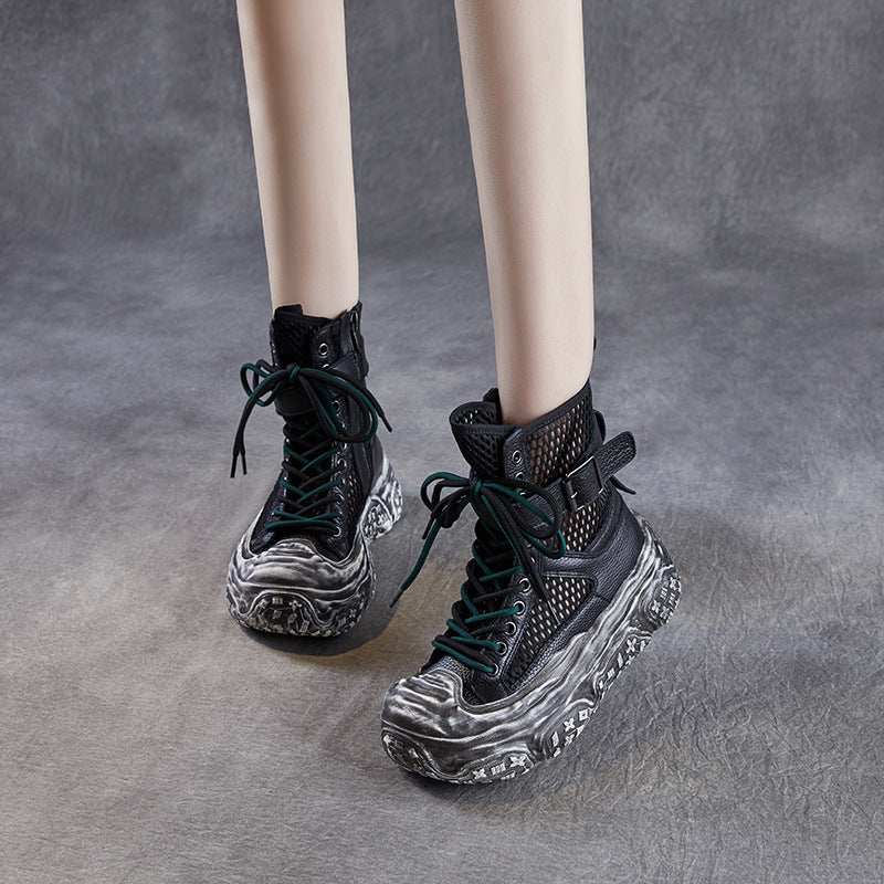 Women's Summer Cowhide Round Head Leisure High Breathable Comfortable Sports Wind Platform Sandals