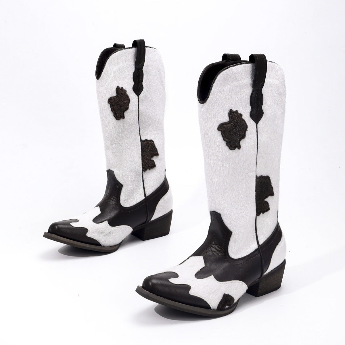Women's Fashion Pointed Toe With Chunky Large Embroidery Women's Leather Boots