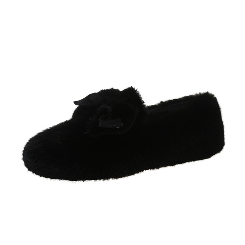 Women's Slip-on Fleece-lined Cotton Outer Wear Bow Casual Shoes