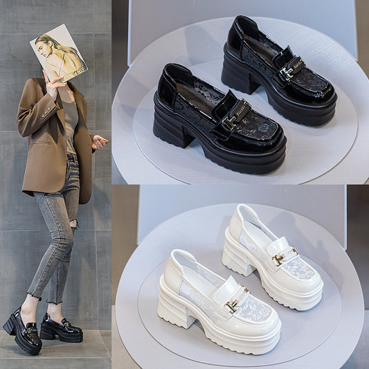 Women's Breathable British Style Slip-on Platform Thick Bottom Summer Leather Shoes