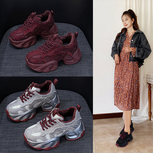 Women's Starry Rhinestone Platform Heightened Daddy Autumn Fashion Women's Casual Shoes