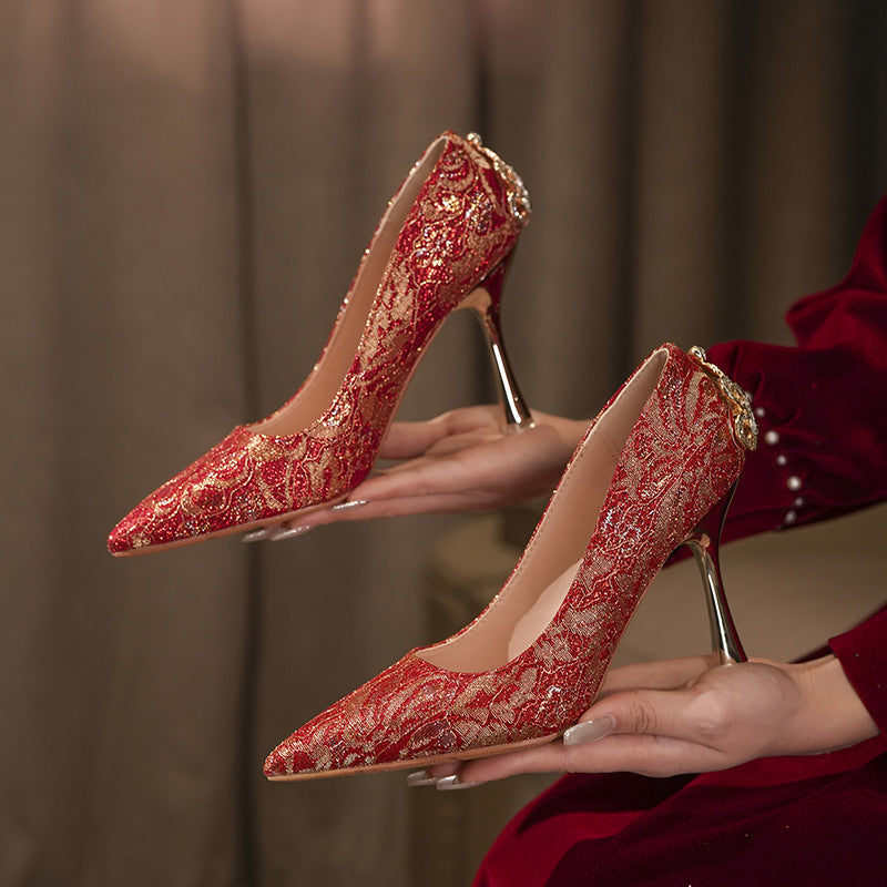 Wedding Red High Dress Chinese Style Bridal Heels