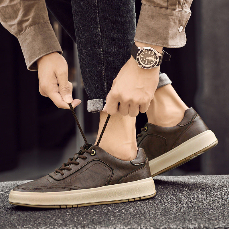 Men's Autumn Cowhide Surface Comfortable Green Retro Easy Matching Men's Board Shoes