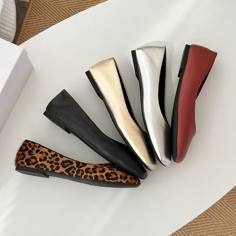 Spring European Goods Genuine Soft Sheepskin Flat Low-cut Square Toe Women's Casual Shoes