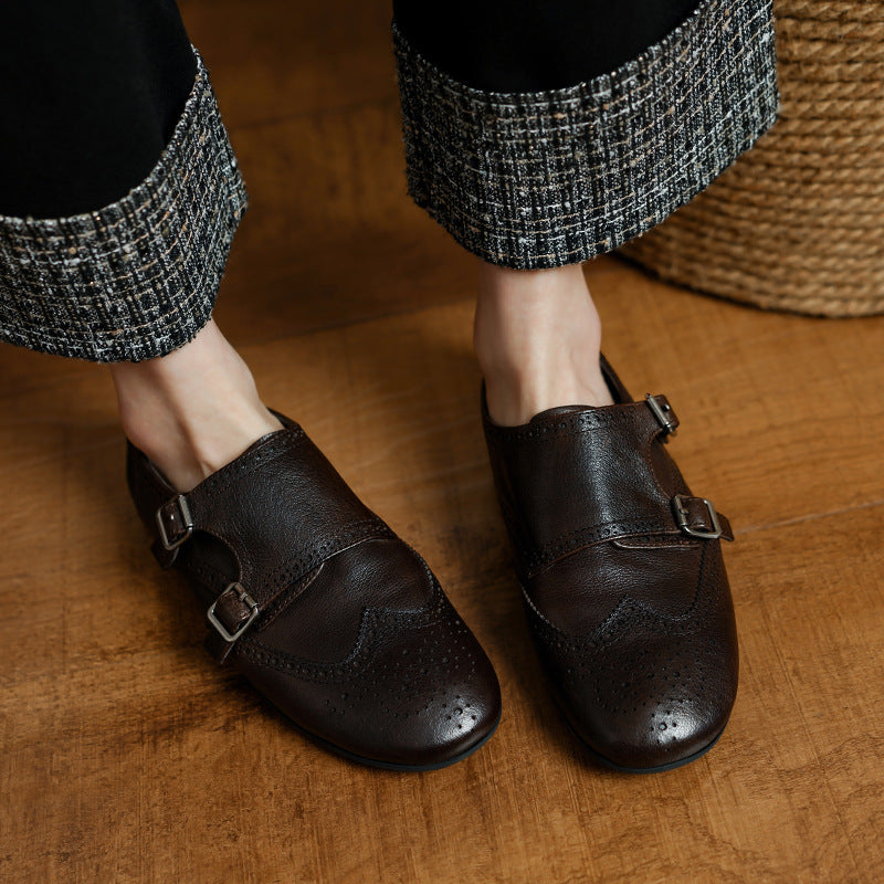 Sheepskin Version Belt Buckle Brush Color Retro British Style Loafers