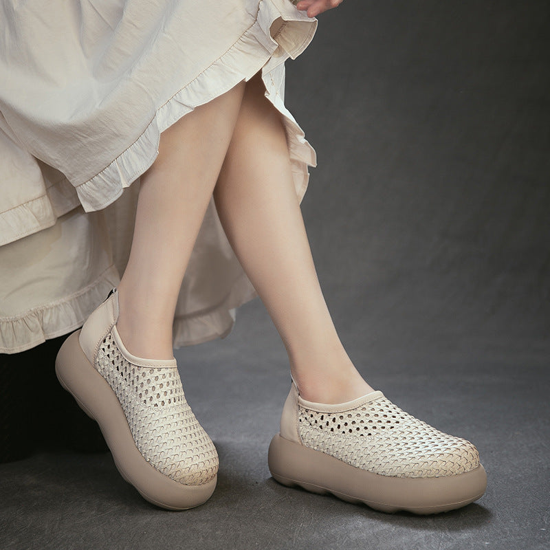 Women's Breathable Woven First Layer Cowhide Simple Platform Sandals