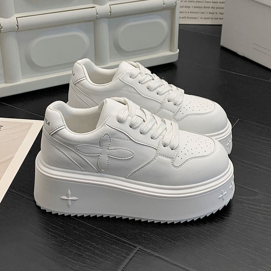 Women's Bottom Round Toe White Spring Muffin Elevator Wild High Heels