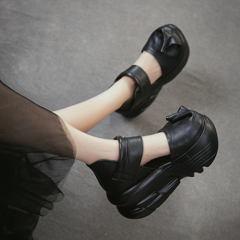 Women's Cap Fashion Top Layer Cowhide Artistic Platform Sandals