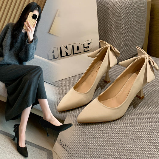 Women's French Pointed Toe Pumps Bow Stiletto High Widened Large Women's Fashion Shoes