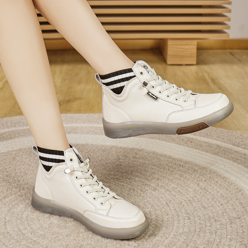 Women's Beef Tendon Bottom Wedge Flat Mom Breathable White Casual Shoes