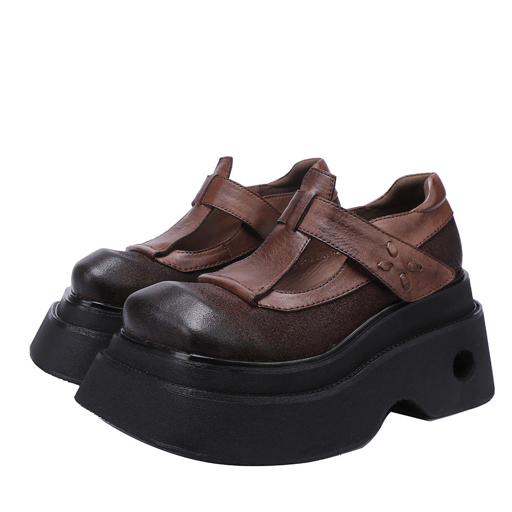 Women's Design Fire Cowhide Platform Light Soft Retro Women's Fashion Shoes