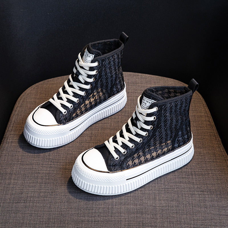 Women's Top White Lightweight Soft Sole Martin Versatile Hight Increasing Board Women's Shoes