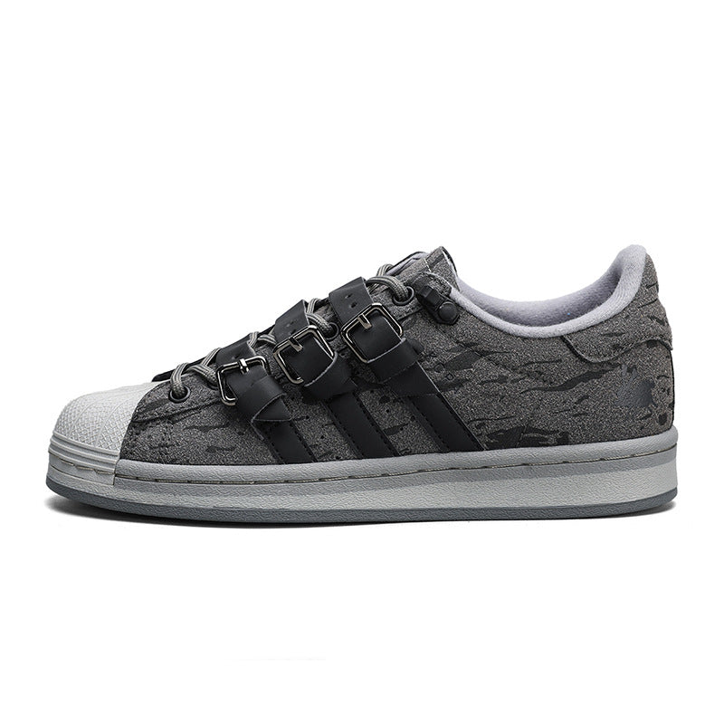 Women's & Men's Lovers Three Bars Campus Retro Fashion Rabbit Hole Height Increasing Men's Board Shoes