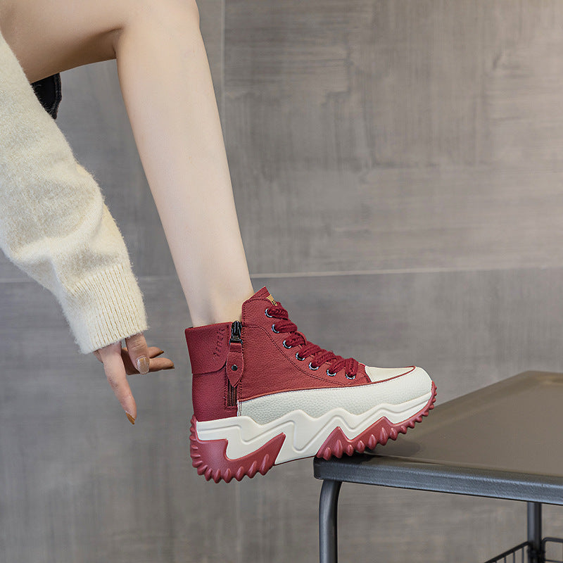 Women's Explosion Board Height Increasing Insole Dad Korean Style Women's Leather Boots