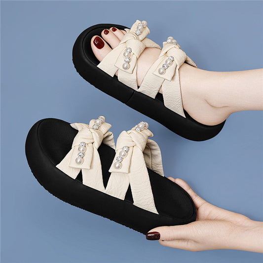 Women's Wear Summer Korean Style Small Pearl With Skirt Thick Slippers