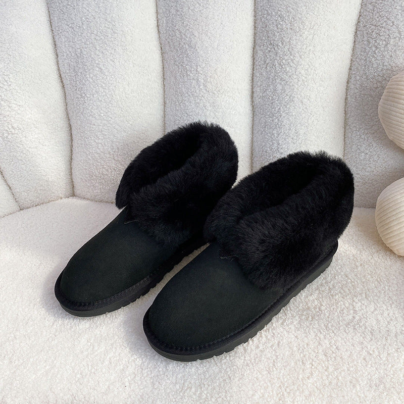 Women's Fur Thick Sheepskin Winter Warm Flanging Snow Boots