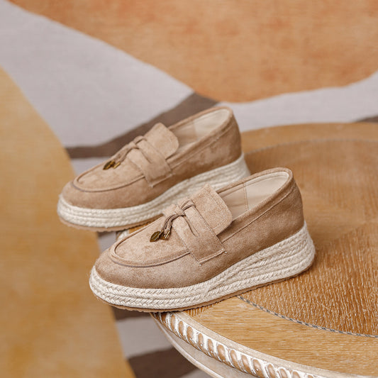 Increasing Insole Straw Fisherman Muffin Woven Flax Thick Bottom Slip-on Women's Casual Shoes