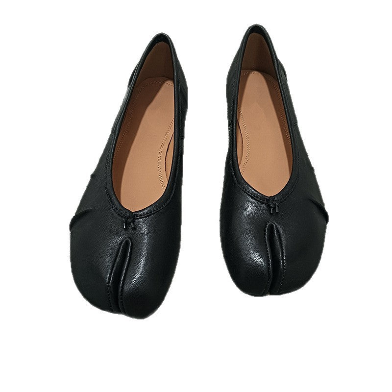 High Version Genuine Sheep Skin Split Toe Flat Ballet Loafers