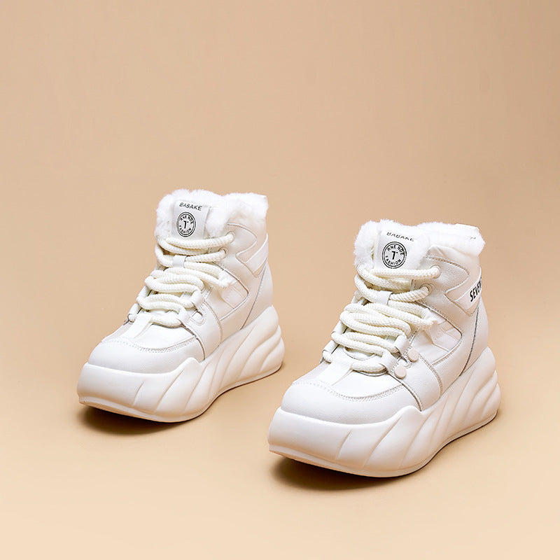 Women's Rabbit Fur Integrated Winter Fleece-lined Warm Snow Boots