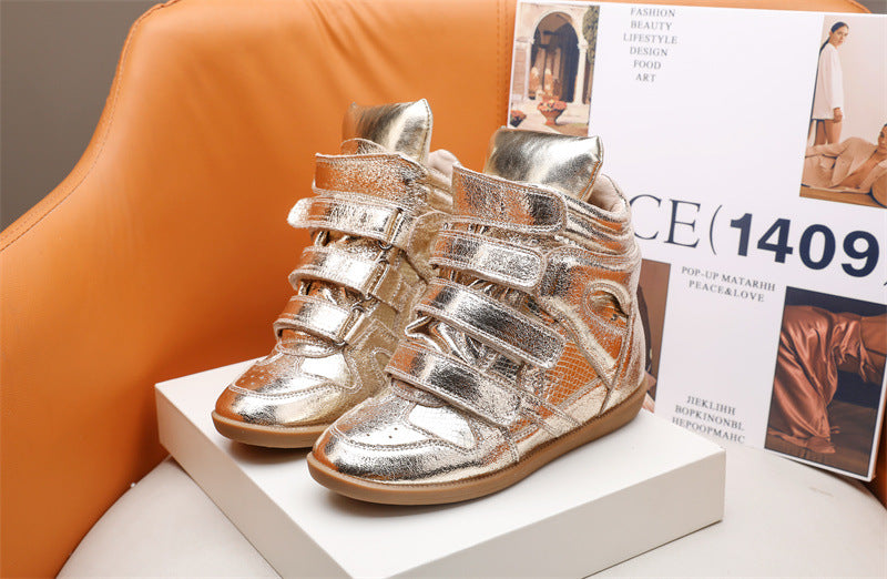 Women's Increasing Insole Genuine High Top White Sneakers