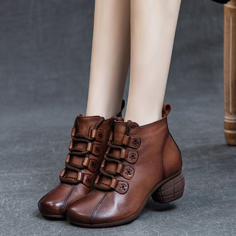 Women's Lace Up Short Thick Soft Bottom Heels