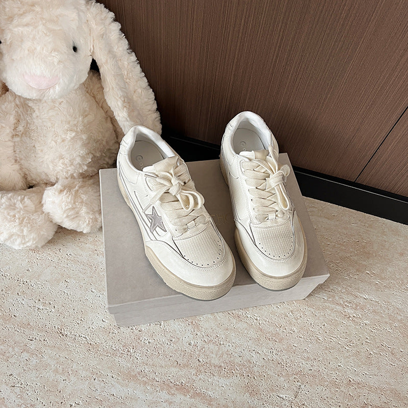 Women's Round Toe Thick Bottom Height Increasing Insole Retro Distressed Sneakers