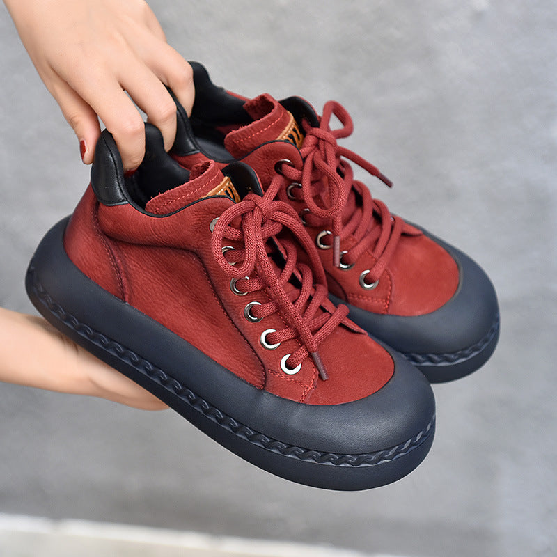 Women's Autumn Thick Bottom Vintage Skateboard First Layer Cowhide Boots