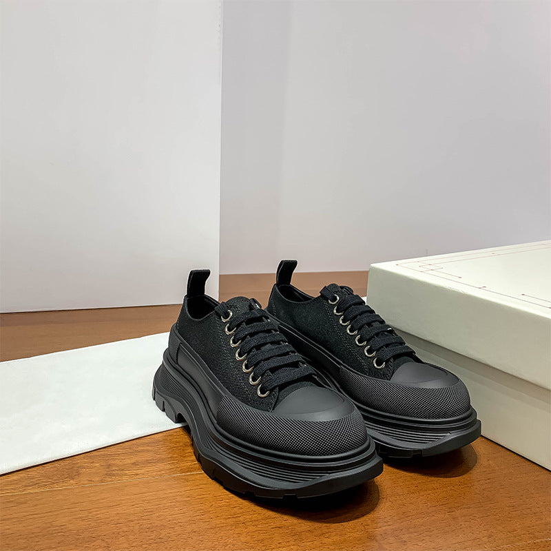 Women's & Men's Block Platform Muffin Height Increasing Insole Dad Korean Canvas Shoes
