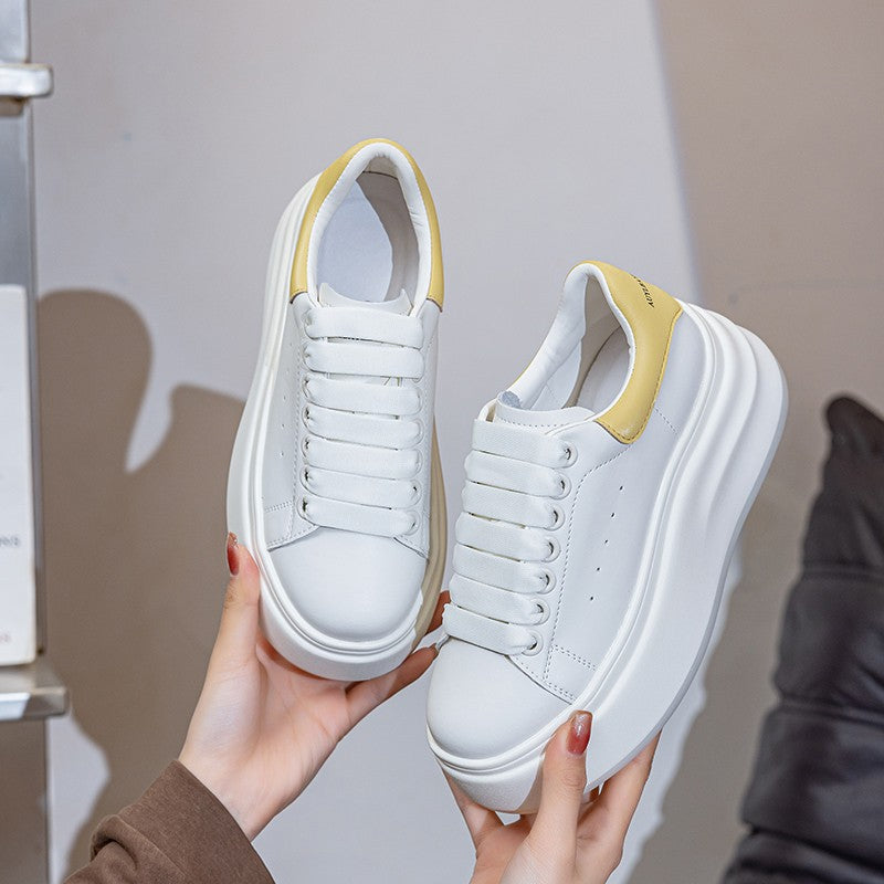 Women's Thick Bottom Small Height Increased Cowhide Easy Wear Spring High-grade Women's Casual Shoes