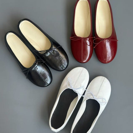 Niche Feet Oil Wax Comfortable Retro Solid Color Round Toe Loafers