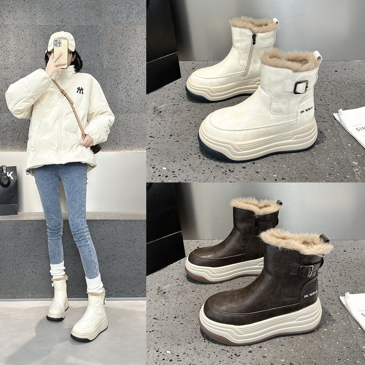 Women's Platform Martin Small Fleece-lined British Style Boots