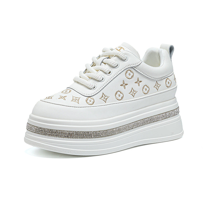 Women's Thick Bottom Poly Floral White Breathable Presbyopic Women's Casual Shoes