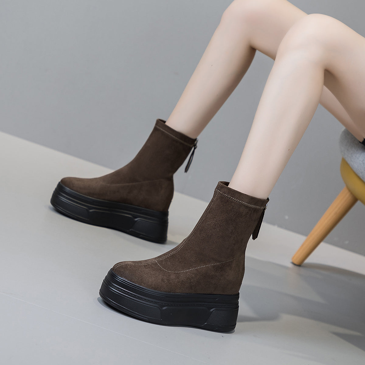 Thin Not Tired Feet Platform Martin Chunky Zipper Heels