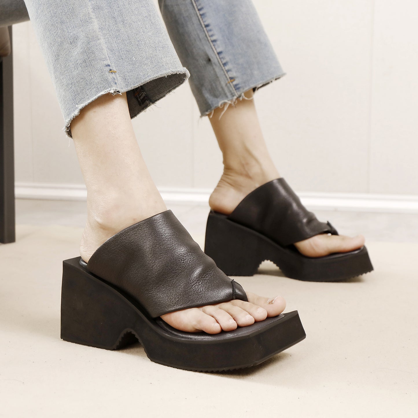 Women's Flip-flops Outer Wear Fashion Genuine Platform High Heels