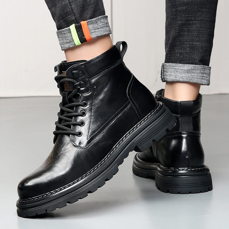 Men's Cowhide Martin Winter Fleece-lined Warm Tooling Boots