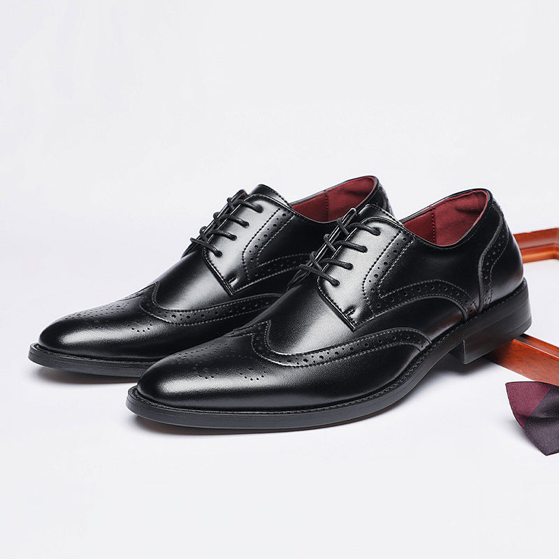Men's Height Increasing Insole British Style Brogue Formal Derby Leather Shoes