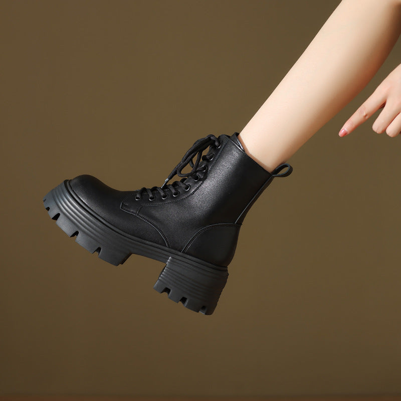 Women's Thick Bottom Height Increasing Insole British Women's Leather Boots